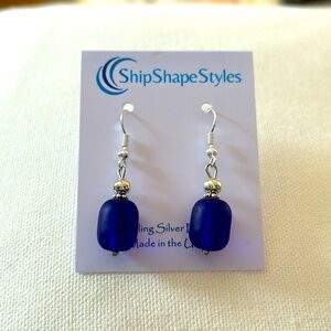 NWT ShipShapeStyles Drop Sterling Silver Blue Sea Glass Earrings